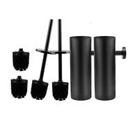 EXLECO 2 Set di Scopino WC Porta con Spazzola di Ricambio, Manico Lungo Spazzola per Toilette con Supporto Spazzola per Toilette in Acciaio Inox Muro Portascopino da Parete,per Bagno Nero