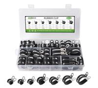 EXLECO 66pcs Fascette Stringitubo in Gomma 6mm 8mm 10mm 13mm 16mm 19mm 25mm | P Clips Fermacavi in Acciaio Inossidabile, Kit di Morsetto a P per Tubo Flessibile, Ferma Cavi con Inserto di Gomma