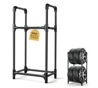 EXLECO Porta gomme 4 Pneumatici, 57x37x114cm Supporto con Copertura Protettiva, Espositore per Cerchi Auto, Scaffalatura da Officina, Garage, Supporto per Gomme, Acciaio Rivestito Nero, Capacità 200kg