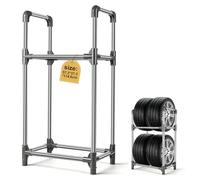 EXLECO Porta gomme 4 Pneumatici, 57x37x114cm Supporto con Copertura Protettiva, per Cerchi Auto, Scaffalatura da Officina, Garage, Supporto per Gomme, Acciaio Inox Grigio Argento, capacità 200kg