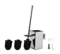 EXLECO Scopino per WC Scopettino Bagno WC Quadrato Portascopino per WC in Acciaio Inox, Scovolino Sospeso Parete Spazzolino Bagno Scopino WC con 2 Ricambio Spazzola Sospeso Accessori Bagno Cromo