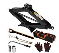 EXLECO Set di cric a forbice da 2,5 T, cric, sollevatore auto, testa di attività a 360°, con chiave a cricchetto 2 in 1, borsa a manovella, guanti per auto SUV MPV