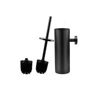 EXLECO Set di Scopino WC Porta Spazzola per Toilette con Supporto Spazzola per Toilette in Acciaio Inox Muro Portascopino da Parete Montaggio a Parete e in Piedi, Manico Lungo, per Bagno Nero