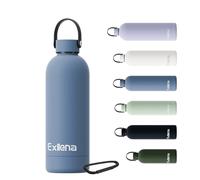 Exllena Borraccia Termica 500 ml con Maniglia e Moschettone - Borraccia 500 ml Mantenere Calore/Freddo - Senza BPA - 100% A Tenuta Stagna per Escursioni, Campeggio, Viaggi...(Blu Balena)