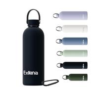 Exllena Borraccia Termica 500 ml con Maniglia e Moschettone - Borraccia 500 ml Mantenere Calore/Freddo - Senza BPA - 100% A Tenuta Stagna per Escursioni, Campeggio, Viaggi...(Nero)
