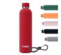 Exllena Borraccia termica da 1 l, con clip, a doppia parete, mantiene le bevande fredde per 24 ore/calde per 12 ore, in acciaio inox, senza BPA, colore rosso