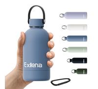 Exllena Borraccia Termica Piccola 350ml con Maniglia e Moschettone - Mini Borraccia Mantenere Calore/Freddo - Senza BPA - 100% A Tenuta Stagna per Escursioni, Campeggio, Viaggi...(Blu Balena)