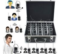 EXMAX EX-938 - Sistema audio per guida turistica con microfono wireless per traduzione in chiesa, insegnamento di viaggio, interpretazione simultanea (1 trasmettitore 20 ricevitori con custodia in
