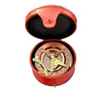 EXNOT Bussola con meridiana in ottone anticato con quadrante in rame, cassa in pelle, Steampunk, bussola vintage, orologio solare in rame in scatola regalo per anniversario e occasioni speciali.