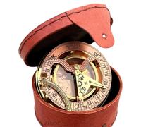 EXNOT Bussola vintage in ottone con quadrante in rame in cassa in pelle, Steampunk, bussola vintage, orologio solare in rame in scatola regalo per anniversario e occasioni speciali.