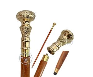 EXNOT Victorian Telescope with Vintage Brass Handle, Foldable, Wooden Walking Stick, Ideal Gift