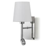 EXO lighting - Applique con lettore EDA E27 cromo + led interni IP20 + Paralume in cotone beige