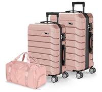ExoRoute Set di 3 valigie rigide con ruote girevoli, leggere e resistenti, per viaggi, serratura TSA, set di valigie espandibili per uomini e donne (50/66 cm), Oro rosato, Bagaglio Espandibile