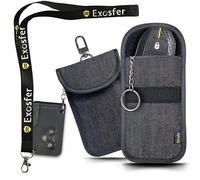EXOSFER - Antifurto per auto: confezione da 2 custodie anti-RFID, tessuto jeans (1 piccolo + 1 m) + 1 girocollo | protezione chiave a mani libere, badge per telepedaggio | custodia anti-hacking blocco