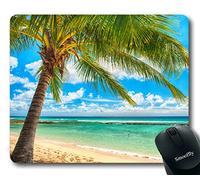 Exotic Beach Water And Palm Tree By The Shore with Clear Sky Landscape Image Tappetino Mouse Antiscivolo Tappetini per Il Mouse Confortevole Mousemat per Pc Casa Lavoro 25X30Cm