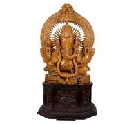 Exotic India Grande statua di Ganesha con Kirtimukha Prabhavali in legno intagliato, dimensioni del tempio, 147,3 cm