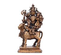 Exotic India Piccola statua in rame di Pradosha Moorthy, Shiva e la dea Parvati seduti sull'idolo di Nandi, 10,2 cm, per tempio e decorazione per la casa
