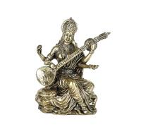 Exotic India Piccolo idolo in ottone Devi Saraswati che suona la dea della conoscenza della musica e dell'arte, statuetta spirituale fatta a mano