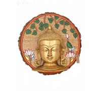 Exotic India Statua di Buddha in ottone da appendere alla parete, con cornice in legno dipinta a mano, decorazione buddista da appendere alla parete, decorazione per la casa