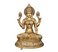 Exotic India Statua in ottone della dea Lakshmi Devi Idolo a quattro braccia in posa di benedizione per tempio domestico e decorazioni religiose