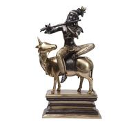 Exotic India Statua in ottone di Krishna seduto sulla mucca Gopala, 50,8 cm, Idolo Murti Dio indù per la casa, tempio e Pooja decorazione della stanza
