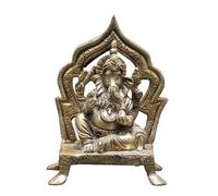 Exotic India Statuetta di Ganapati di Lord Ganesha, idolo in ottone, seduto sul trono, decorazione per Pooja e Mandir