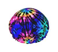 Exotic Tribe - Cuffia da doccia con stampa tie-dye, riutilizzabile, a doppio strato, con cinturino elastico regolabile, durevole