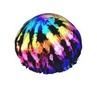 Exotic Tribe - Cuffia per capelli con stampa tie-dye con fascia elastica regolabile e vibrante, cuffia da doccia da donna, riutilizzabile e impermeabile
