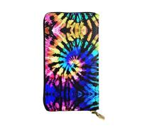 Exotic Tribe - Portafoglio lungo da donna, in pelle, con stampa tie-dye, alla moda, con scomparti multipli per carte, tasca portamonete, nero, taglia unica
