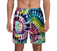 Exotic Tribe Tie Dye Style Print Fashion Mens Summer Quick Dry Beach Shorts Costume Da Bagno Casual Escursioni, Nero , M