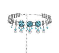 Exotic Wind Metal Waist Ornaments Turquoise Tassel Flowers Drop-Shaped Hollow Ethnic Women's Waist Chain