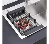 Expandable Dish Drying Rack Over Sink, Stainless Steel Dish Drainer with Adjustable Arms Holder Functional Kitchen Sink Organizer for Vegetable and Frui (black,large)