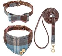 EXPAWLORER Set di collare e guinzaglio per cani, classico papillon e collare a bandana, nessun groviglio, collare regolabile per cuccioli e guinzaglio per cani di taglia piccola, media e grande,