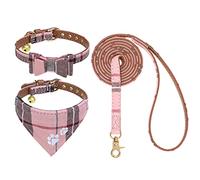 Expawlorer - Set di collare e guinzaglio per cuccioli, set di collare e guinzaglio per cani, papillon e bandana con campana, per cani e gatti, per passeggiate all'aperto, rosa, S