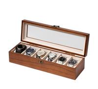 Exper City Scatola per orologi da uomo e donna con grande coperchio in vetro, scatola per orologi in legno con 6 scomparti, scatola organizer classica in noce