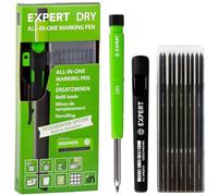 EXPERT DRY - Pennarello all-in-one con 11 mine con temperamatite integrato, ricaricabile, con set di grafite, versatile su legno, vetro, metallo, matita da carpentiere con miniera automatica