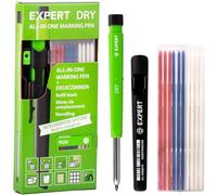 EXPERT Matita da carpentiere DRY con 11 mine | con temperamatite integrato | Pennarello profondo ricaricabile con set di mine Plus | Matita artigianale per legno, vetro o metallo | Matita per cantieri