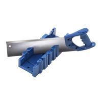 Expert Miter Saw Box with Steel Hand Saw | 45/22.5/90 Degree Accurate Cuts | Sturdy Mitre Box for Woodworking/Frames/DIY Projects | PC Material, 125mm Width (Blue)
