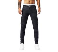 Expeum Jeans Pantaloni Denim Stretch Slim Fit Abbigliamento da lavoro con tasche multiple Trendy Street Casual affusolato Gamba piccola per uomo, Nero , L /XL