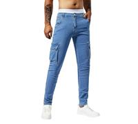 Expeum Jeans Pantaloni Denim Stretch Slim Fit Abbigliamento da lavoro con tasche multiple Trendy Street Casual affusolato Gamba piccola per uomo, Blu, XXL/3XL