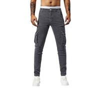 Expeum Jeans Pantaloni Denim Stretch Slim Fit Abbigliamento da lavoro con tasche multiple Trendy Street Casual affusolato Gamba piccola per uomo, Grigio, M-L