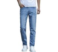 Expeum Jeans Pantaloni Denim Trendy Street Washed Blu Grinding Dissolvenza Stretch Elastico Dimagrante Retro Casual Pendolari Gamba Dritta per Uomo, Azzurro, M-L
