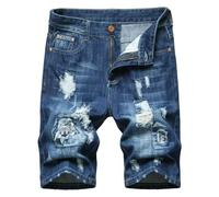 Expeum Jeans Pantaloni Pantaloni Denim Shorts Blu Trendy Street Fading Indossato Fori Bordi Ruvidi Personalizzato Slim Fit Retro Casual Pendolarismo Gamba Dritta per Uomo, Blu, 48/50