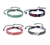 EXPHAIN 4 braccialetti palestinesi Keffiyeh per donne e uomini, fatti a mano, regolabili, in tessuto intrecciato, senza pietre preziose, Adjustable, Poliestere, Nessuna pietra preziosa