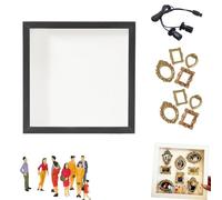 Explcior DIY Mini Museum Silhouette Box, Celebrate Your Unique Memories in Style, Personalized Shadow Box Frame with Gold Mini Frames & Figurines, Creative Memory Display Kit(Square-Black)