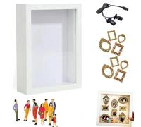 Explcior DIY Mini Museum Silhouette Box, Celebrate Your Unique Memories in Style, Personalized Shadow Box Frame with Gold Mini Frames & Figurines, Creative Memory Display Kit(Rectangle-White)
