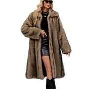 Explcior Fur Long Coats for Women, Winter Fluffy Open Front Luxury Overcoat, Womens Shaggy Lapel Fuzzy Warm Faux Coat(A-Silk 2,S)