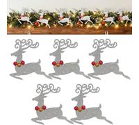 Explcior Glitter Reindeer Christmas Decor, Silver Reindeer Decorations for Mantel, Door, Or Wall, Christmas Tree Wreaths Decor Accessories, for Holiday Party Decoration Xmas Gift(5pcs)