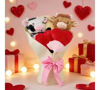 Explcior Highland Cow Bouquet Valentines, Adorable Stuffed Cow Plush Bouquet Hearts and Pink Bow, Gift for Anniversary, Weddings, Valentines Day Gifts, Holiday Party Decor, 10x13 Inches