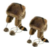Explcior Raccoon Tail Mood Hat Retro Y2k Detachable Fluffy Earmuffs Faux Fur Coonskin Racoon Tail Winter(Adult+Kid)